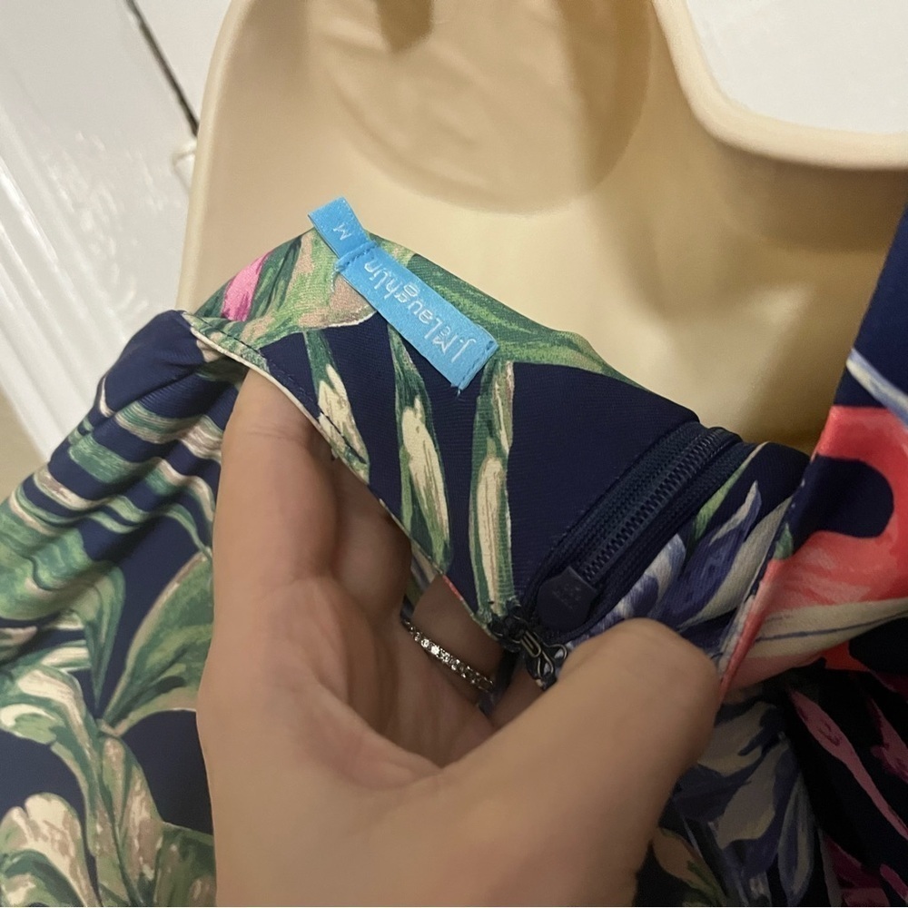 J. McLaughlin Sophia Dress in Flamingo Palm Blue Medium D2 - Picture 4 of 7
